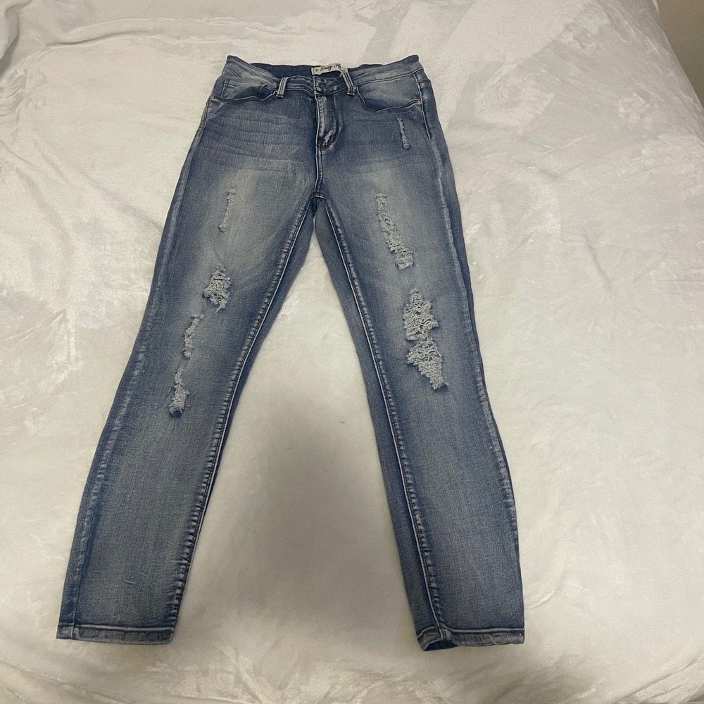 Indigo Rein Distressed Denim Jeans‎ Women's Size 9 Medium Wash Blue